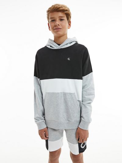 Calvin Klein Ruhák HU881676 | Calvin Klein Colour Block Logo Fiu Kapucnis Pulóver Világos Szürke